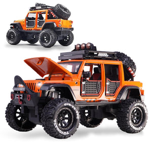 Toyshine 1:24 Scale Die Cast Off-Road Vehicle Toy with Music and Lights | Pull Back Function & Opening Hood Feature Diecast Miniature Model Toy for Car Lovers & Kids 3+, Orange