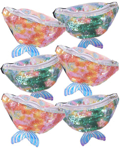 Toyshine Pack of 6 Cute Girls Mermaid Tail Sparkle and Shine Children Side Bags- Green/ Orange