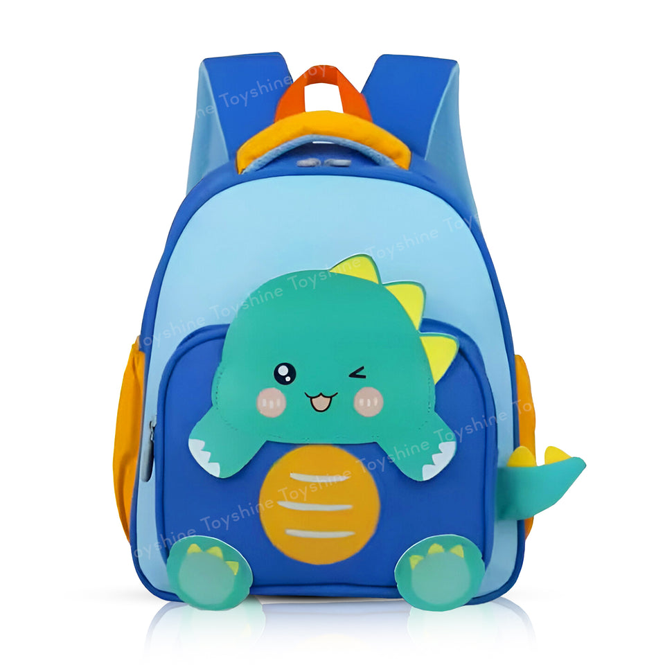 Toyshine 11" Cute Dino Theme Kindergarten Backpack for Kids Girls Boys Toddler Backpack Preschool Nursery Travel Bag Picnic Bag, Mini Size - Blue