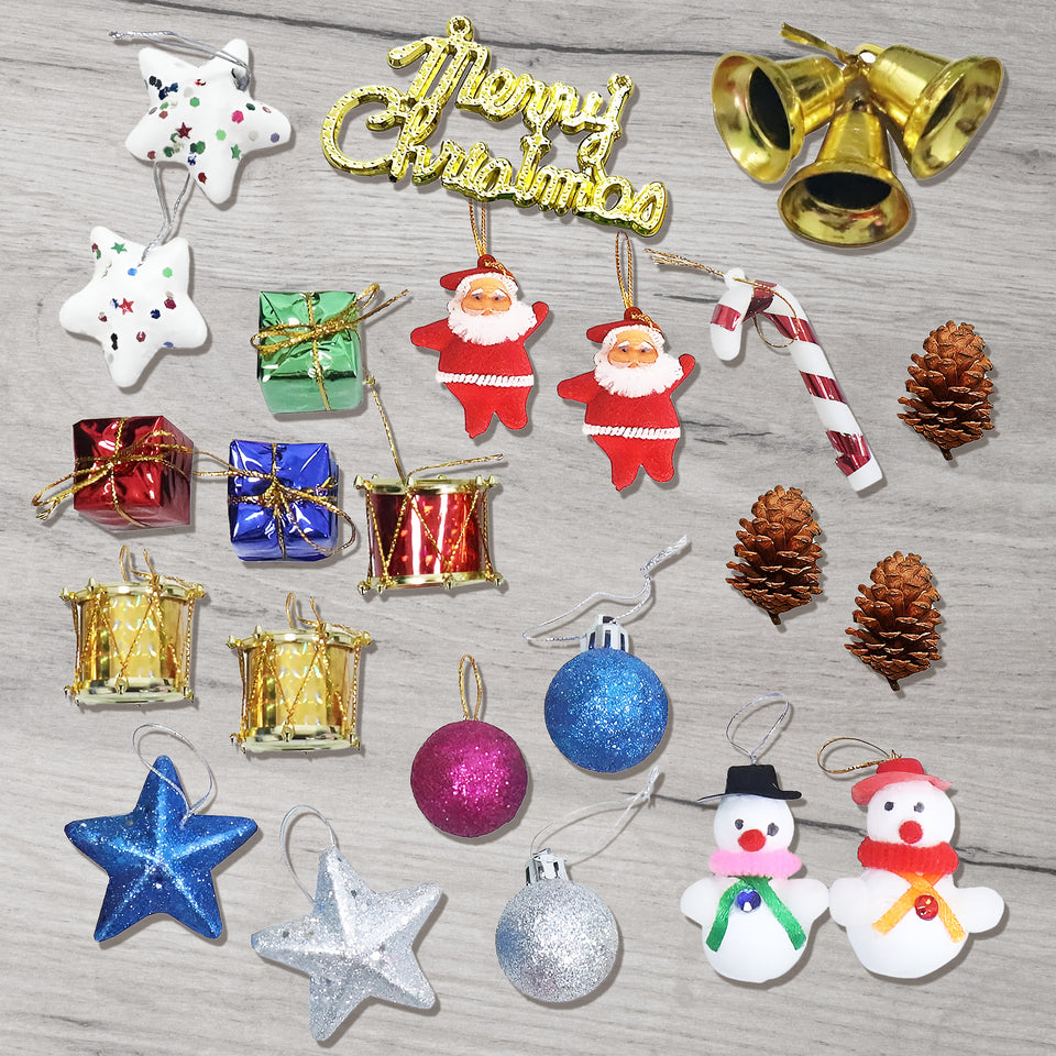 Toyshine 25 Pc Festive Xmas Tree Decorations Christmas Ornaments Hanging Accessories Combo Pack for Home School Office - Eco Small