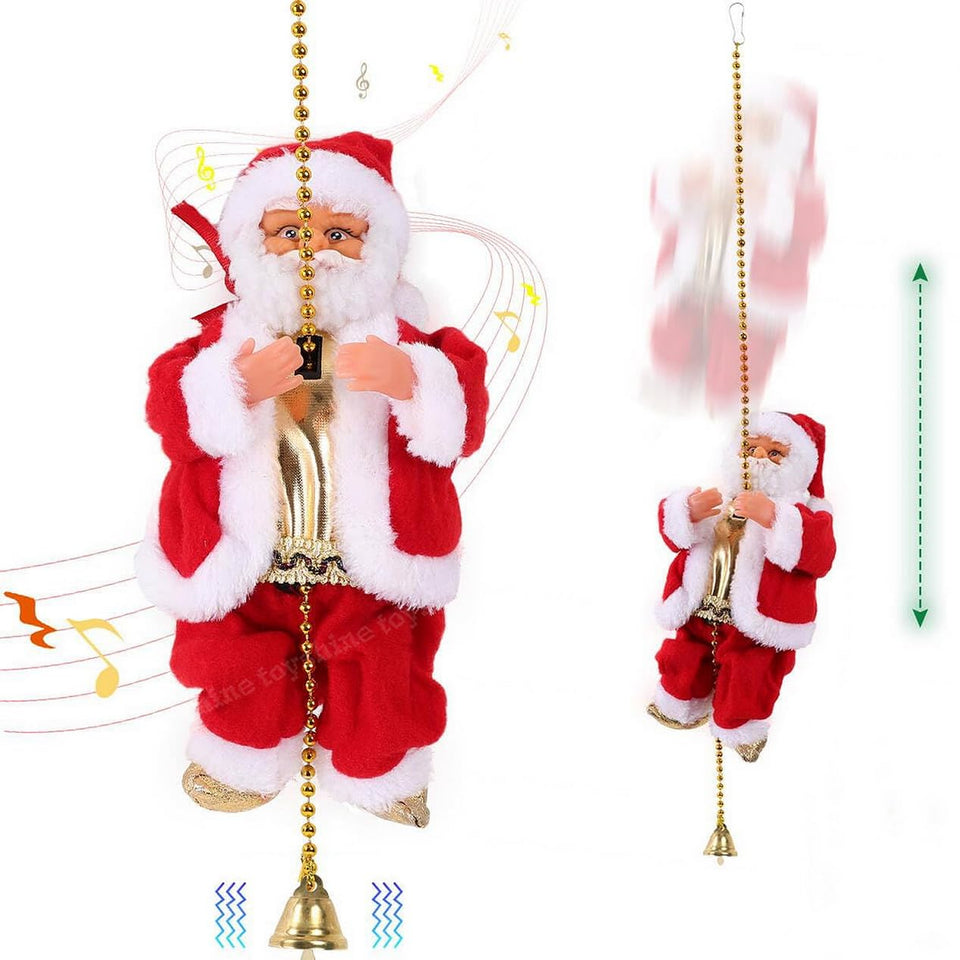 Toyshine Climbing Santa with Music, Christmas Tree Pendant Ornament Novelty Climbing Santa Claus on Rope, Holiday Decoration, Great Gift