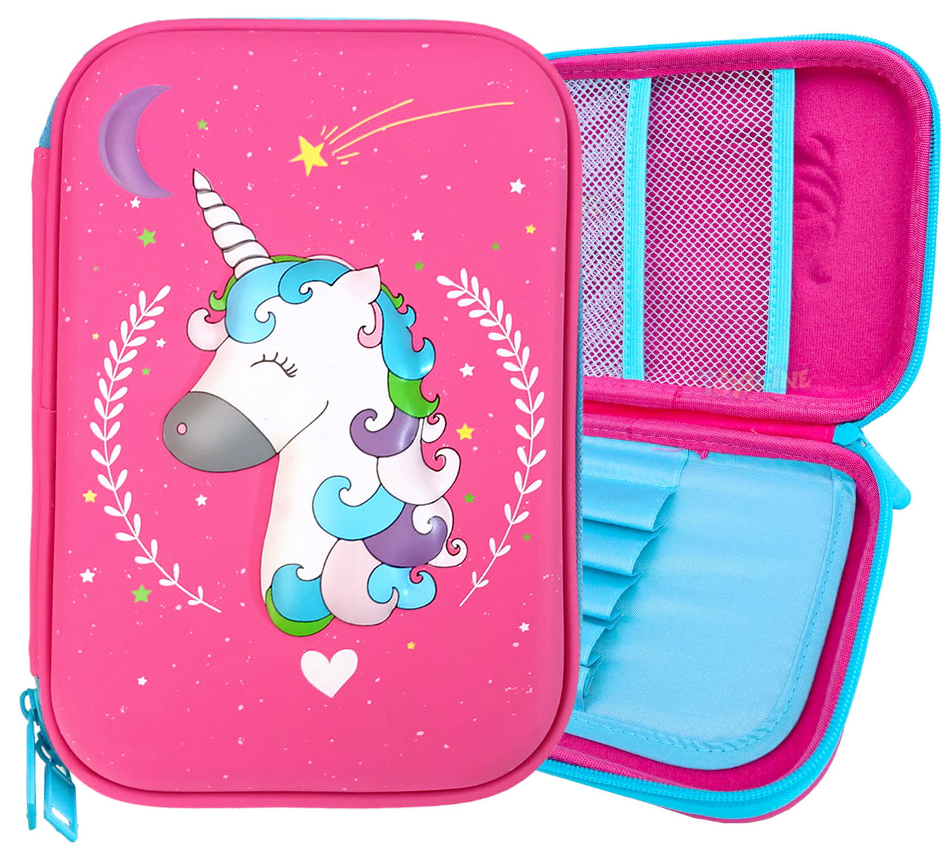 Toyshine Pink Unicorn Hardtop Pencil Case with Compartments - Kids Lar