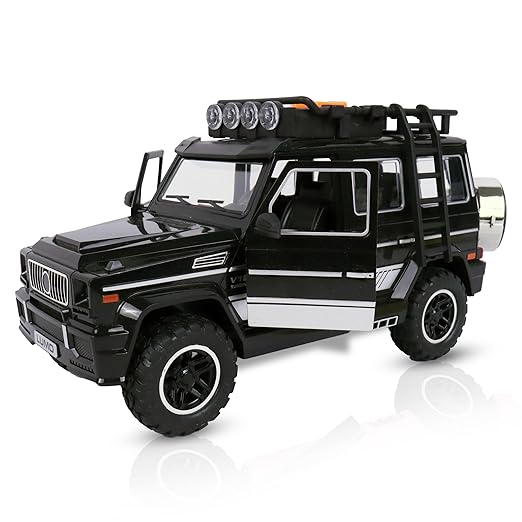 Toyshine 24 * 10cm Friction Powered Jeep with Music and Lights Smooth Push and Go Pretend Play Toy Car inbuilt with Doors Openable Feature Great Gift for Children Boys Girls - Black