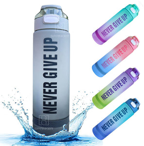 Spanker Never Give Up Motivational Leakproof Water 30 Oz (900 ML), Time Marker, BPA Free Fitness Sports Water Bottle, (GREY) SSTP