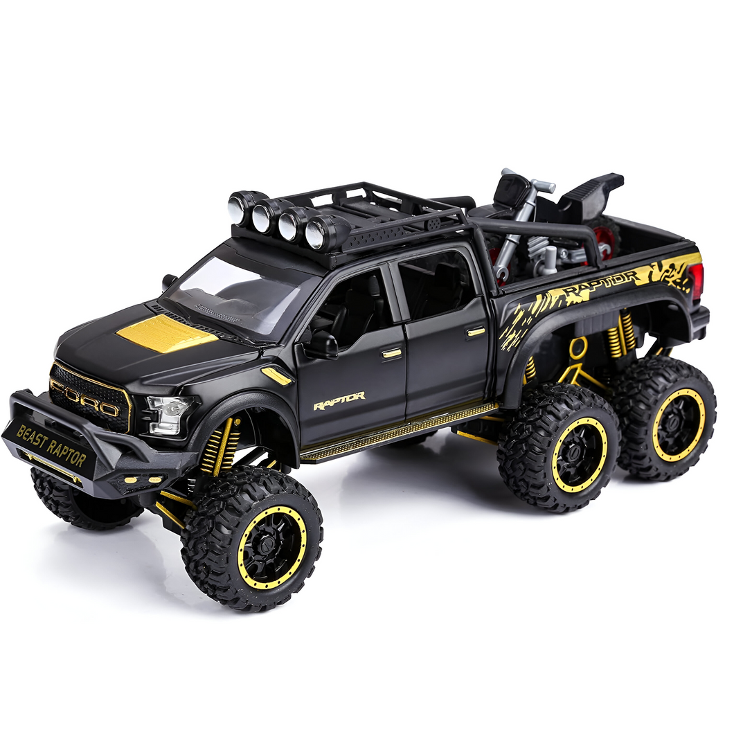 Toyshine 1:28 Scale Die Cast Pickup Truck F150 Raptor Vehicle Toy Car with Music and Lights Along with Pull Back Function, Opening Doors and Back Feature for Kids Boy Girl 3+, Black