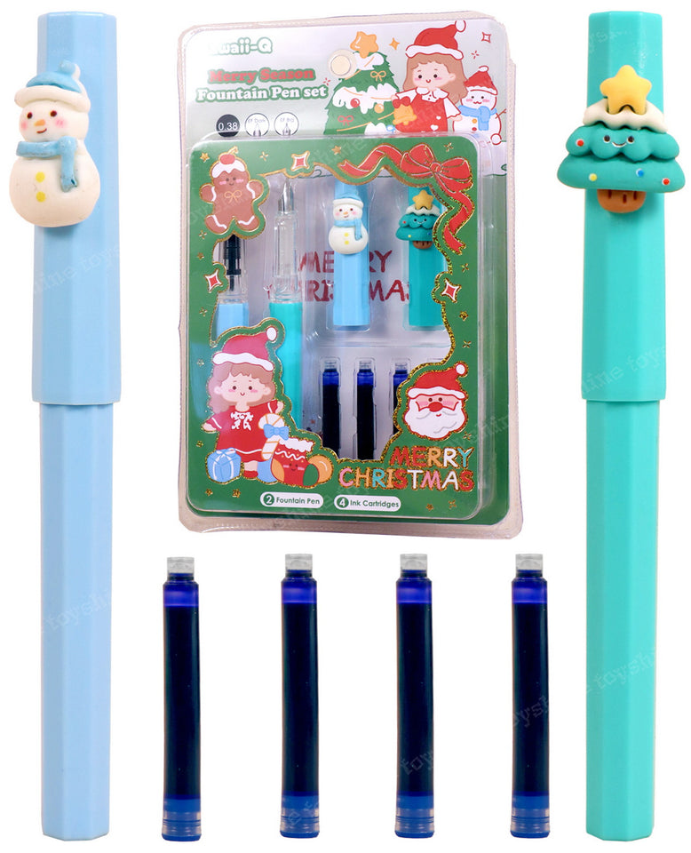 Toyshine Set of 2 Christmas Theme Fountain Pen Set with Interchangeable Ink Cartridges Reusable Calligraphy Pen Gift For Handwriting Lovers