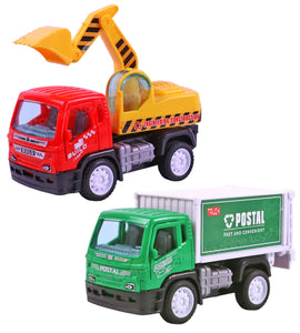 Toyshine Pack of 2 Pullback City Builder Construction Truck Vehicles Excavator and Postal Truck Toy Moveable Parts Non-Toxic for 3+ Years - Model B