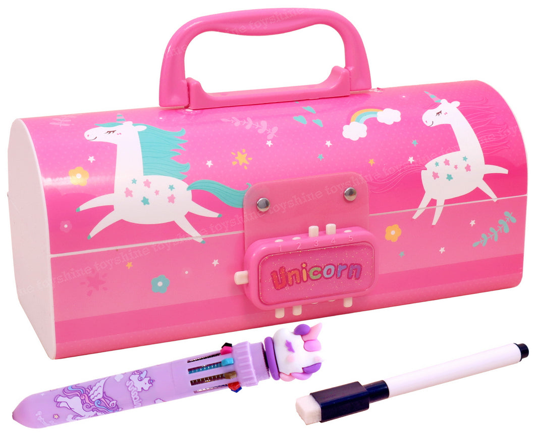 Toyshine Pencil Box with Code Lock Pen Case Large Capacity Multi-Layer Multi-Function Storage Bag Secret Compartment Pencil Box - Unicorn Pink