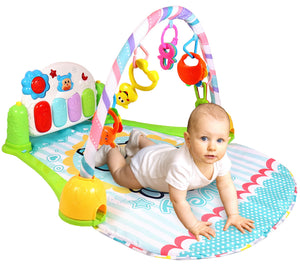 Toyshine 3 in 1 Baby Playmat Piano Carpet Gym Toy 36"x 28" with Soft Rattles Musical and Educational Toys for Baby - Multicolor