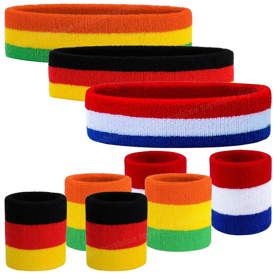 Toyshine 9 Pieces Sweatbands Set, Includes Sports Headband and Wrist Sweatbands Striped Sweat Band for Athletic Men and Women - Multicolor