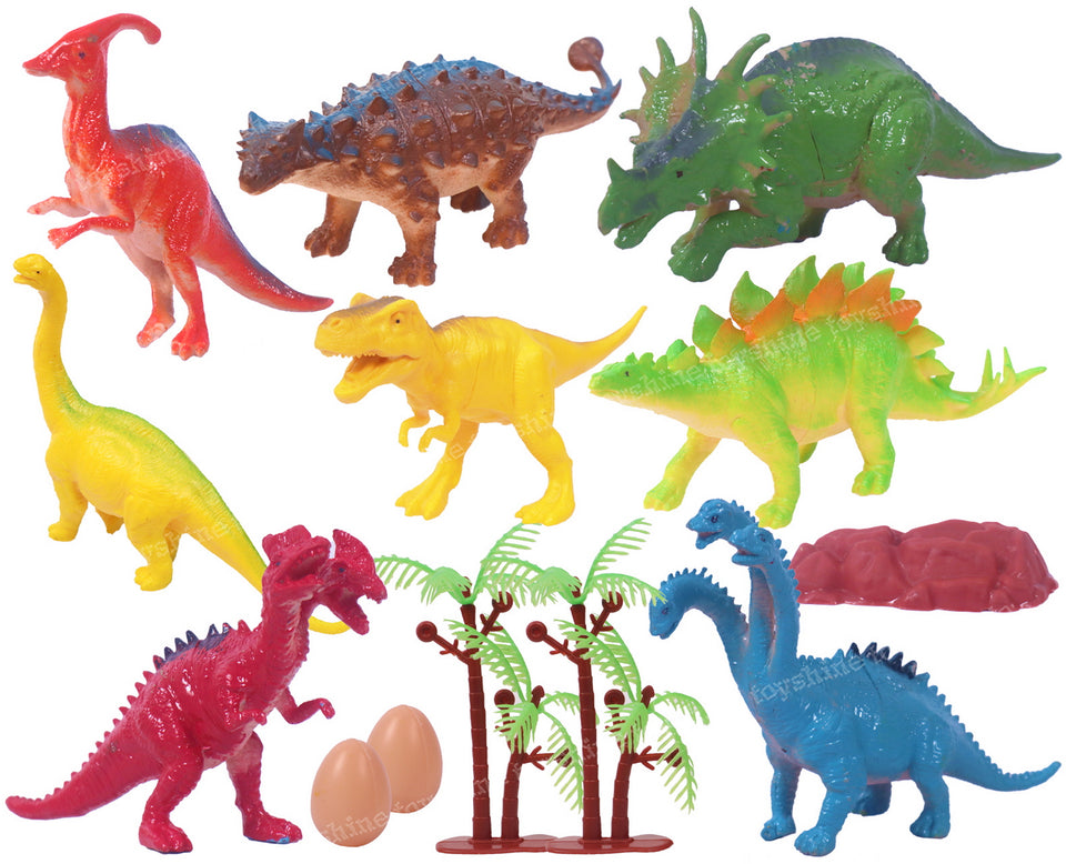 Toyshine Pack of 13 Big Size Soft Wild Animal Dinosaur Rubber Play Toy for Kids Baby 3 4 5 6 7 Year Old, Non Toxic