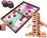 Toyshine Wooden Combo | 54 Building Blocks and Fast Sling Puck Board Game