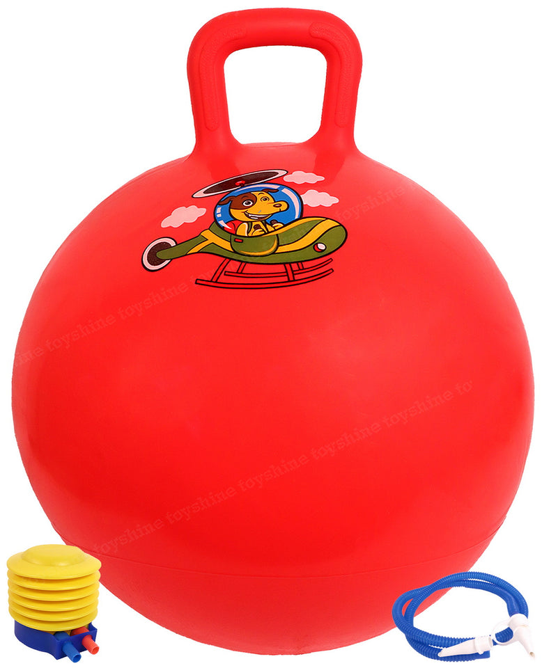 Toyshine 55cm Hopper Ball with Pump for Kids Ages 5+ Inflatable Hopping Balls Jumping Therapy Ball Toys Sit and Bounce Ball with Handle - Red