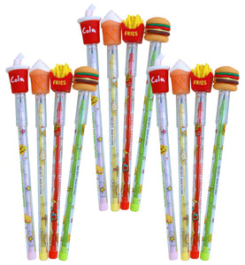 Toyshine Pack of 12 Fast Food Colorful Pencils for Boys and Girls with Fancy Tops, Multi-color, Party Favor, Bitthday Return Gifts
