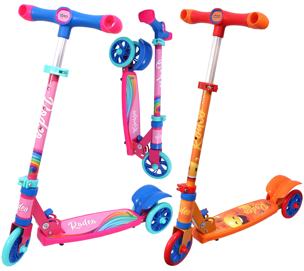 Toyshine Combo Pack of 2 Rodeo Runner Scooter for Kids with Anti Slip ABS Base and Aluminum Structure Ride-on, Height Adjustable, 3 Wheel Rider for Boys and Girls Ages 3+, Orange + Pink