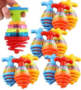 Toyshine 12 Pack Light Up Spinning Tops for Kids Flashing LED Gyro Peg-Top Spinner Toys Bulk Glow in The Dark Party Favors (Spring Design)
