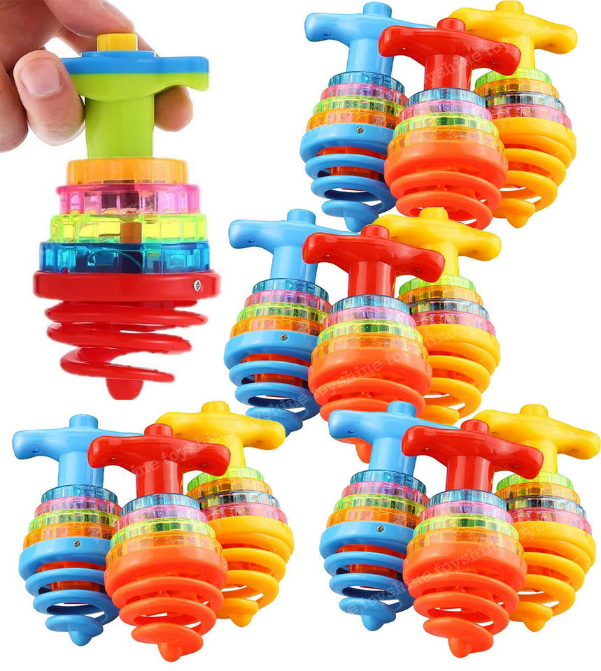 Toyshine 12 Pack Light Up Spinning Tops for Kids Flashing LED Gyro Peg