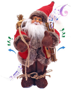 Toyshine 12" Musical and Dancing Santa Claus Holding Gift Bag and Teddy- Winter Wonderland Themed Christmas Decoration