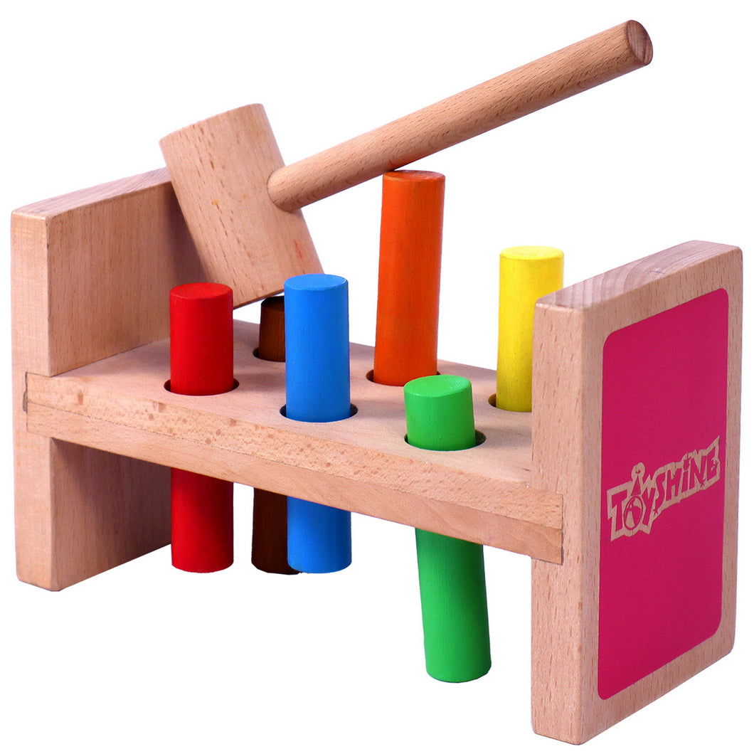 Toyshine Classic Wooden Pounding Bench Toy for Toddlers, Developmental & Sensory Toy for Boys & Girls