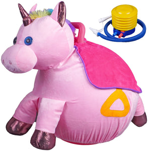 Toyshine Soft Stuffed Horse Shape Inflatable Ride-On Pony Hippity Hop Jumping Hopping Ball for Kids, Pump Included - Pink