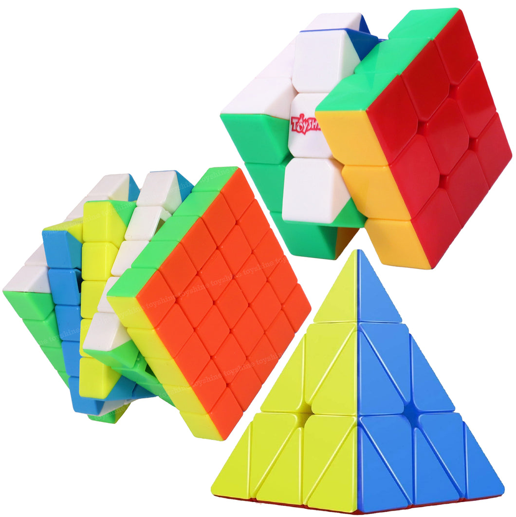 Toyshine Pack of 3 Speed Cube Set, 3x3x3 5x5x5 Magic Stickerless Speed Cube, Hard Movement High Stability Flat Pyramid Speed Cube- Gift Packing Games Toy