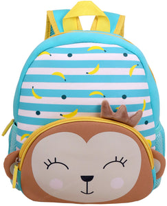 Toyshine 12" Cute Monkey Face Backpack for Kids Girls Boys Toddler Backpack Preschool Nursery Travel Bag, Mini Size - Blue