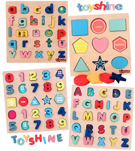 Toyshine 4 Combo Pack of Toddler Puzzles with 123, ABC, Small ABC and Shape Puzzle Toy