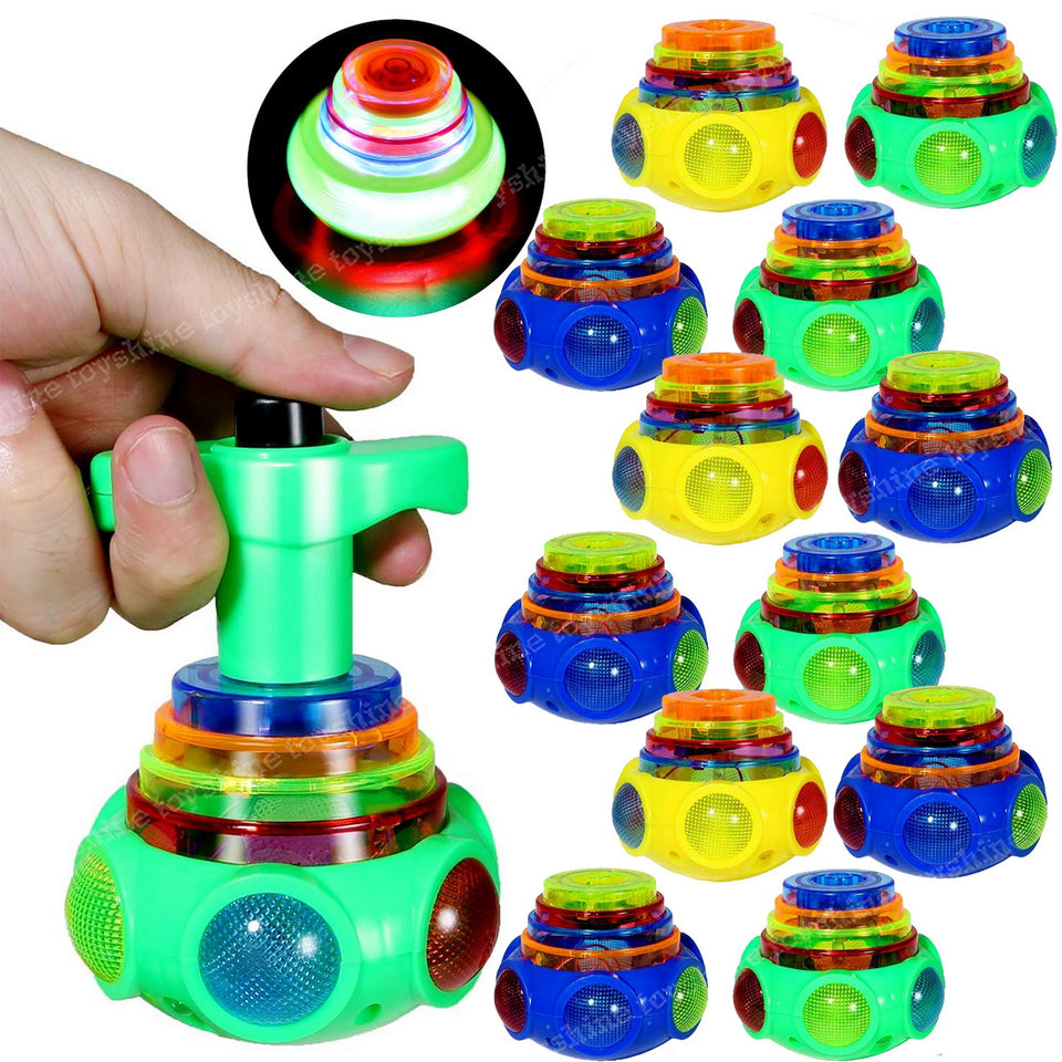 Toyshine 12 Pack Colorful Light & Music Gyro Peg-Top Spinning Tops Kid