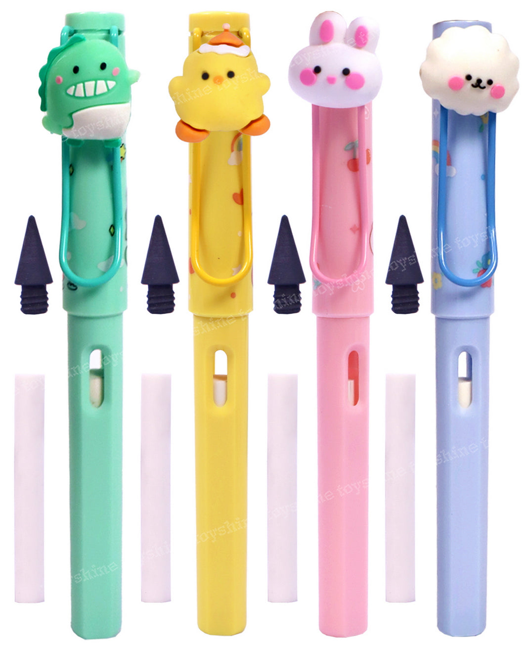 Toyshine 4 Pack of Cuties Animal Eternal Pencil with Eraser and Replacement Nibs For Kids