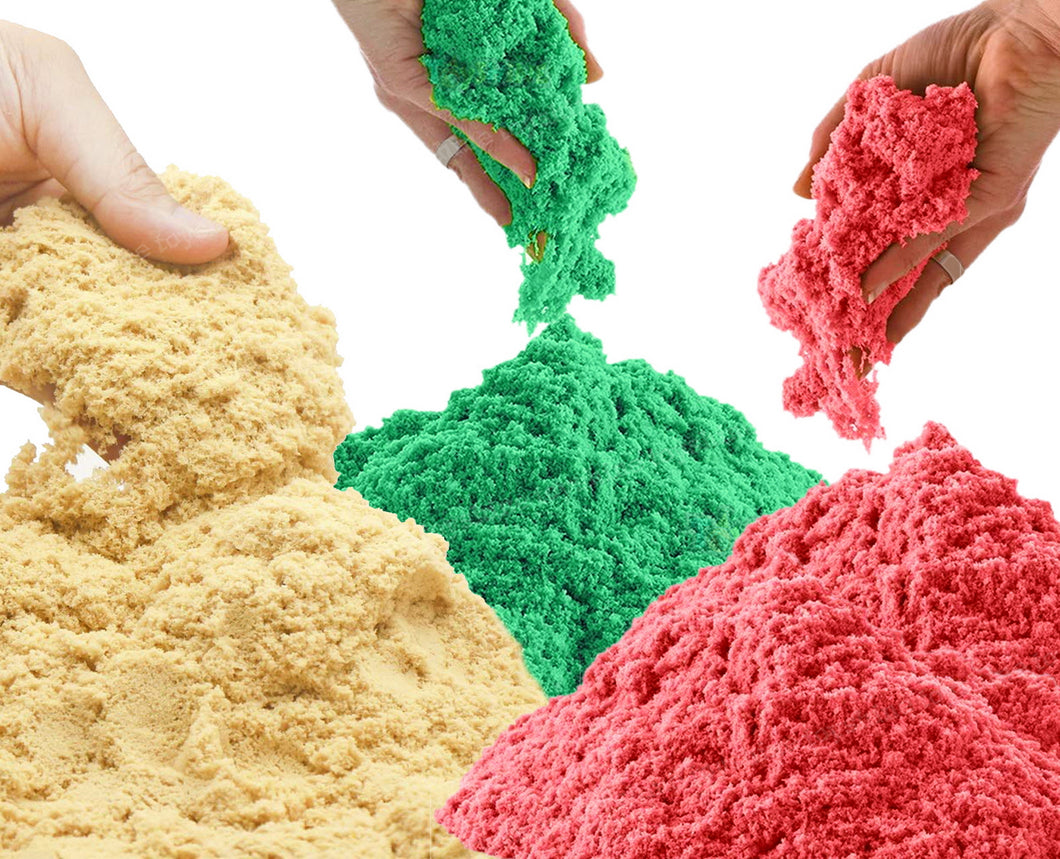Toyshine Set of 3 Creative Sand (3 x 500 Gram Each) Kids Activity Toy Soft Sand Clay Toy Green, Red and Natural Color