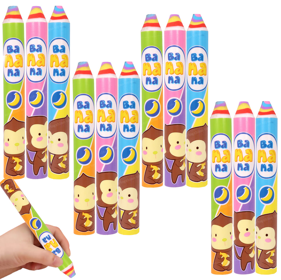 Toyshine Pack of 12 Large Pencil Crayon Theme Colorful Erasers for Children Party Favors, School Supplies, Birthday Return Gift for Boys Girls 3 4 5 6 Year Old