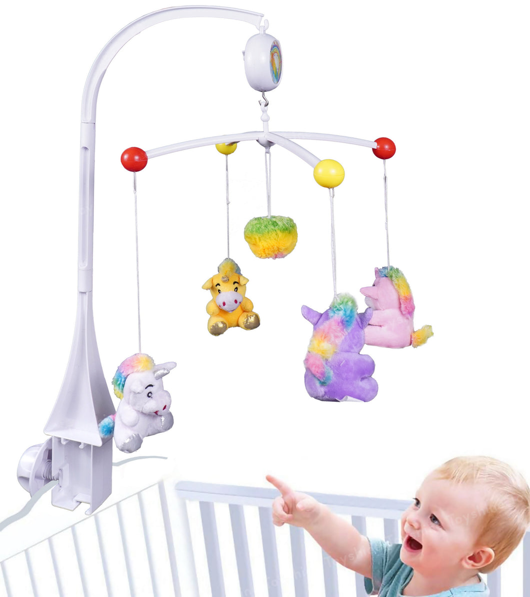 Toyshine Unicorn Bed Ring Cot Mobile with Music and Rattles Perfect Baby Musical Crib Mobile with Rotating Rattles and Hanging Toys