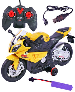 Toyshine 1:20 scale Remote Control Rechargeable 360° Spinning Action Racing Motorbike Toy with Light & Sound Function for Boys Girls 5-12 Years, Yellow