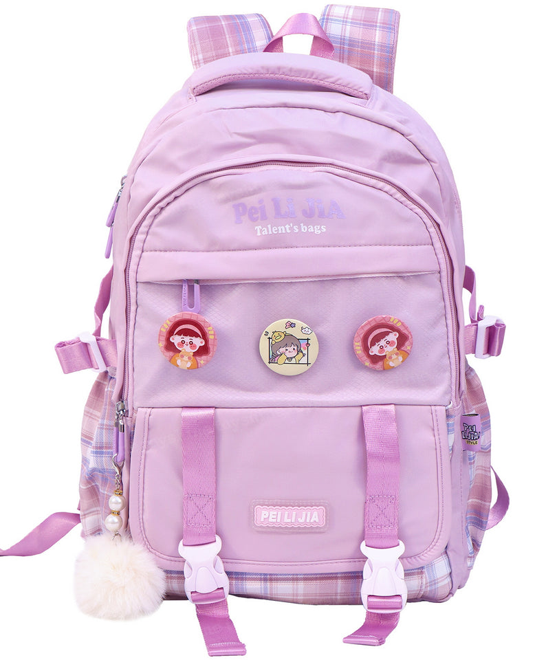 Toyshine High School Backpacks for Teen Girls Boys with 3 Cute Badges, Lightweight Bags for kids - Purple