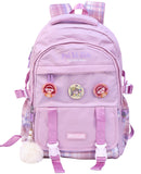 Toyshine High School Backpacks for Teen Girls Boys with 3 Cute Badges, Lightweight Bags for kids - Purple