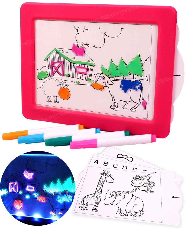 Toyshine Magic Pad Light Up LED Drawing Tablet with Stencils, 4 Neon P