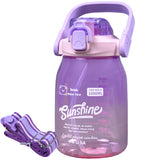 Toyshine 1000ml Tritan Leak-Proof BPA Free Large Capacity Anti Spill Big Belly Portable Handle and strap Water Bottle with Straws Ideal for Office Sports School Gym Yoga - Purple