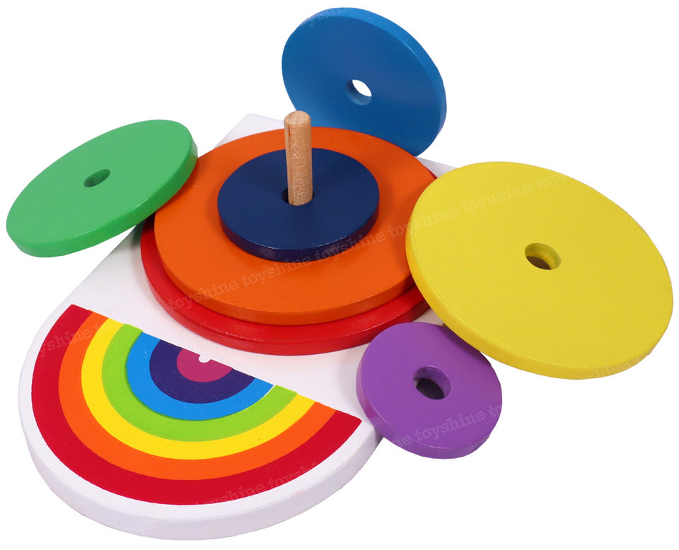 Toyshine Wooden Circle Shape Rainbow Stacker, Toddler Learning Educational Wooden Sorting & Stacking Toys for Kids, Birthday Gift for Boys Girls 3-6 Years Old