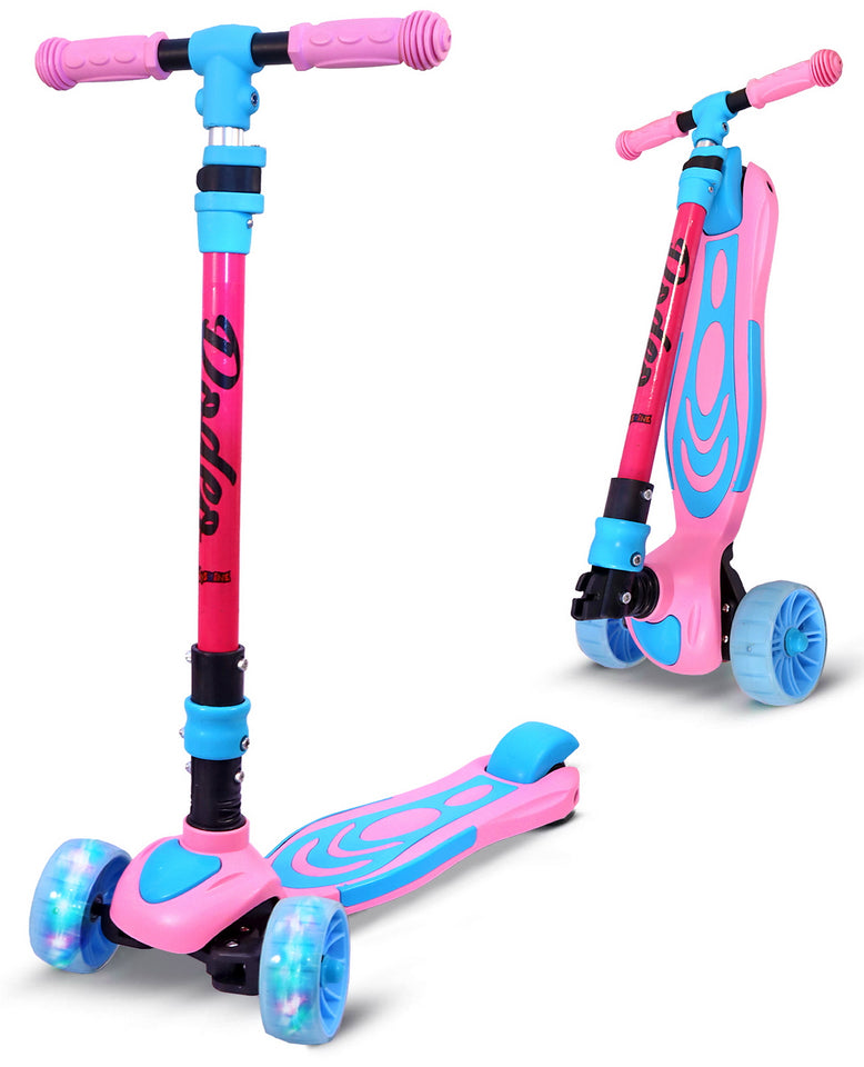 Toyshine Rodeo Kids Kick Scooter for 4-10 Year Kids, with 3 Wheel LED Lights, 4 Adjustable Height, Extra-Wide Deck, Easy Maneuvering- Pink