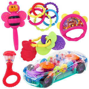 Toyshine Combo Pack | Transparent Concept car and 5pc Rattle Set | Baby and Toddler Development & Educational Toys