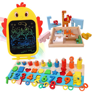 Toyshine Pack of 3 Kids Play Toy | Sorting Box, Animal Stacker Stacking, Kids Writing Tablet (8.5") | Gift Present for 2-5 Years Kids Boys Girls Toys
