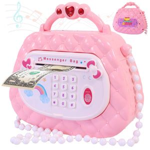 Toyshine Messenger Bag Style Piggy Bank ATM for Kids with Password Operation | Money Saving Box Birthday Gift for Boys Girls-Pink