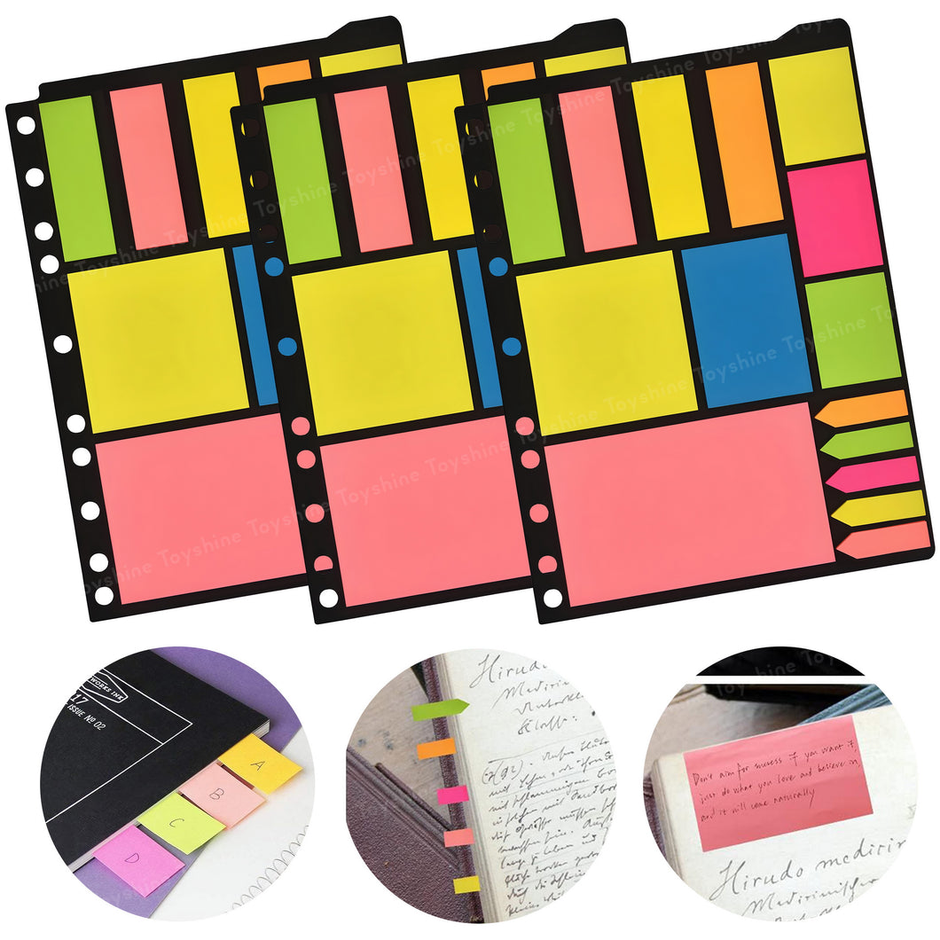 Toyshine 3 Set Super Sticky Notes with Color Coding Pattens Includes 375 pcs Index Tabs Bookmark Stickers and Memo Flag