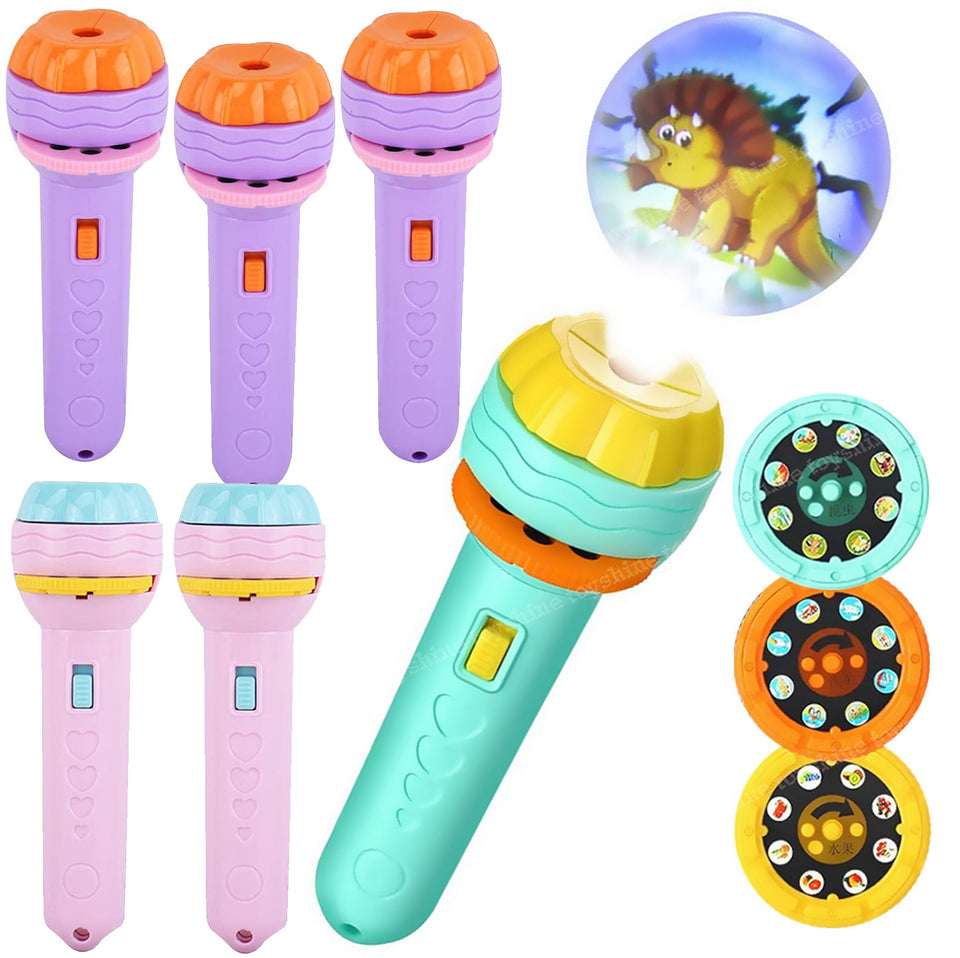 Toyshine 6 Pack Projector Toys for Kids 3 Slids, Projector Flashlight Torch, Kids Projection Light Toy Educational Cartoon Story Torch Projector Bedtime Toy for Kids Best Gift for Kids (24 Patterns)