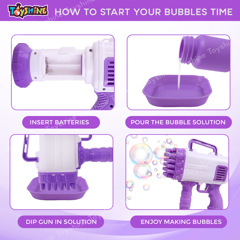Toyshine Rocket Boom 32 Hole Bubble Blaster for Kids | High Volume Bubble Gun with Solution | Ultimate Bubble Fun Maker - Purple
