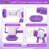 Toyshine Rocket Boom 32 Hole Bubble Blaster for Kids | High Volume Bubble Gun with Solution | Ultimate Bubble Fun Maker - Purple