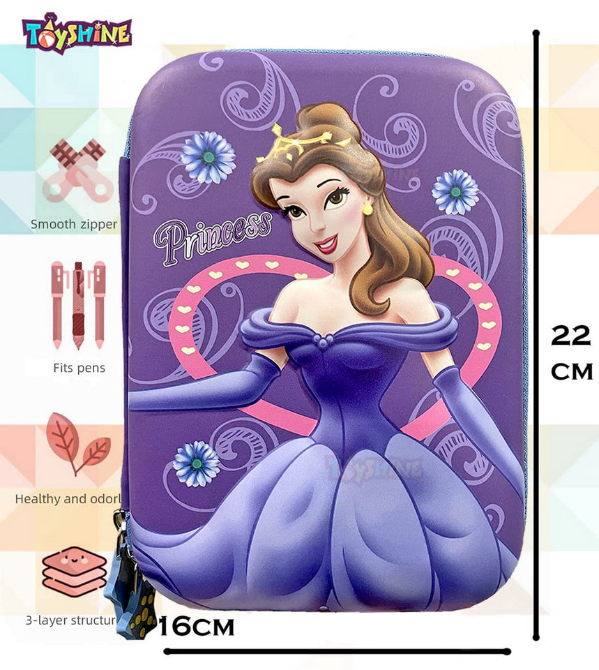 Toyshine Princess Hardtop Pencil Case with Compartments - Kids Large Capacity School Supply Organizer Students Stationery Box - Girls Pen Pouch- Purple