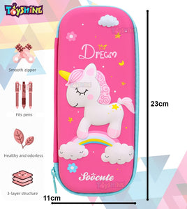 Toyshine Pink Unicorn Hardtop Pencil Case with Compartments - Kids Lar