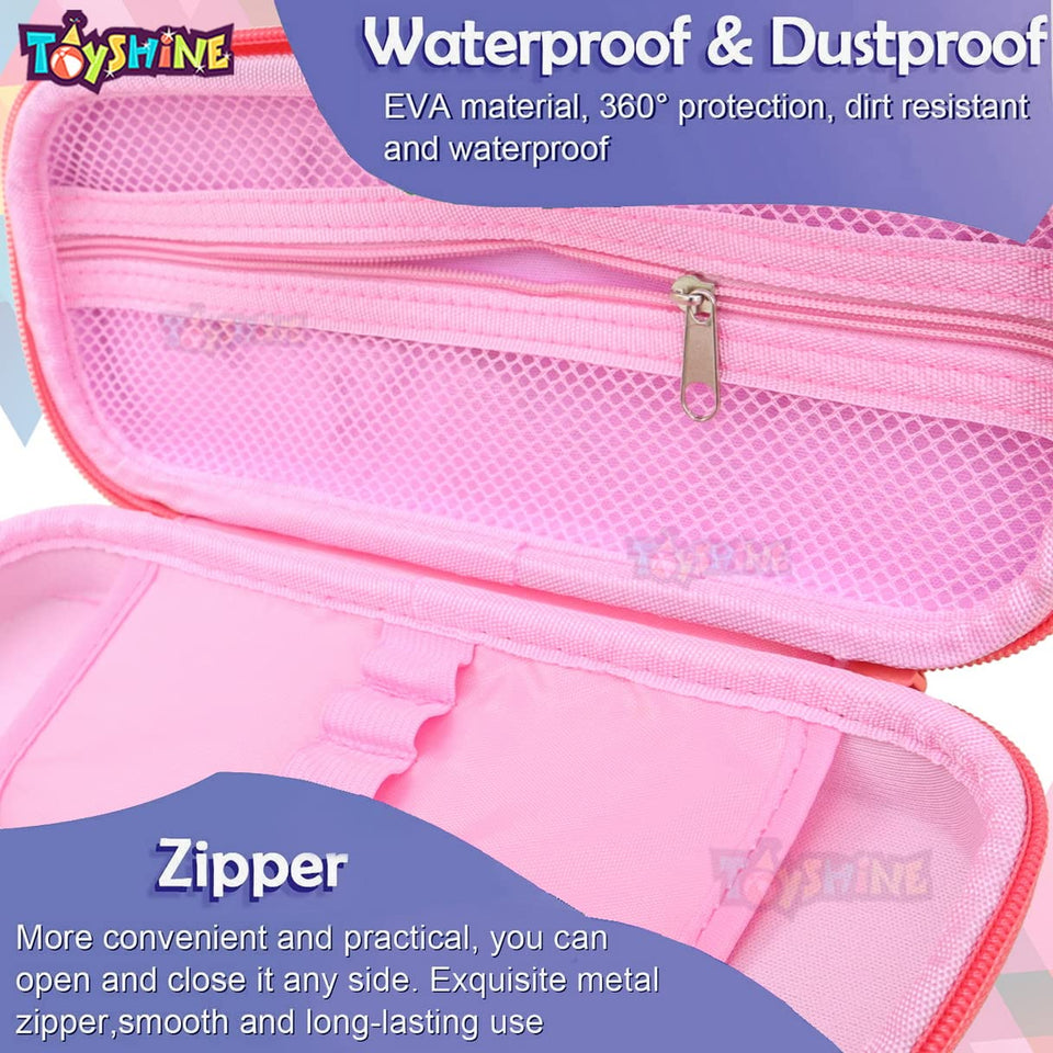 Toyshine Jumping Unicorn Pink Hardtop Pencil Case with Multiple Compartments - Kids School Supply Organizer Students Stationery Box - Girls Pen Pouch- Pink