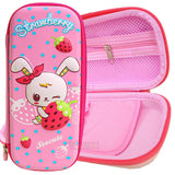 Toyshine Strawberry Pink Hardtop Pencil Case with Multiple Compartments - Kids School Supply Organizer Students Stationery Box - Girls Pen Pouch- Pink